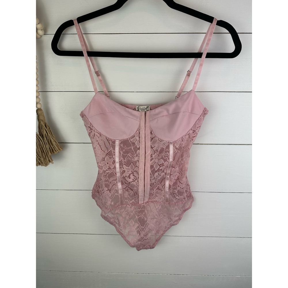 NWOT Free People Lace Night Rhythm Pink Bodysuit SMALL
